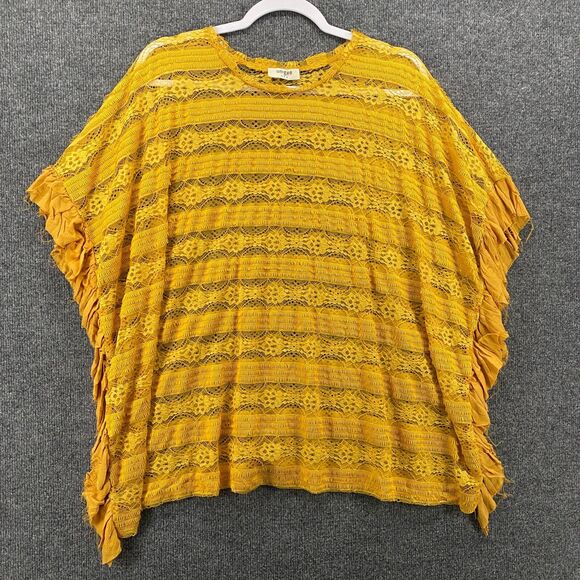 UMGEE Top Womens XL Mustard Lace Pullover Poncho Resort Casual Boho Hippie 90s - Picture 1 of 6